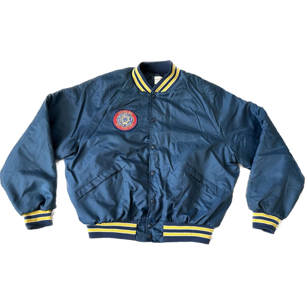 Vintage 80s King Louis Satin Electrical Union AFL-CIO XL Bomber Jacket USA VTG
